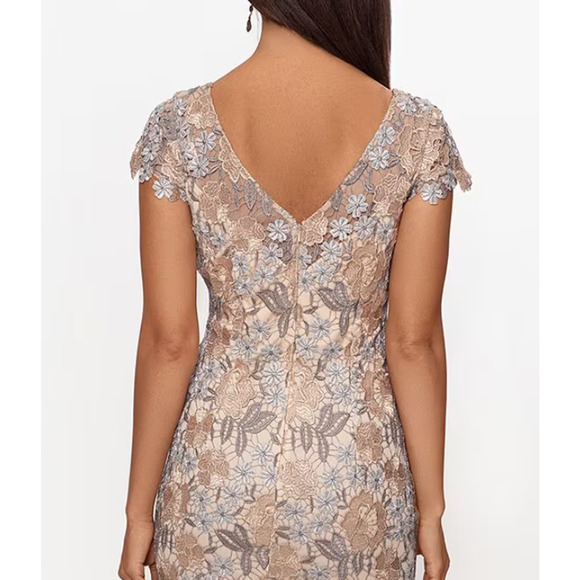XSCAPE Floral Lace Sheath Dress Size 6 Rose Gold Short Sleeve Boat Neck NWOT - Picture 3 of 11